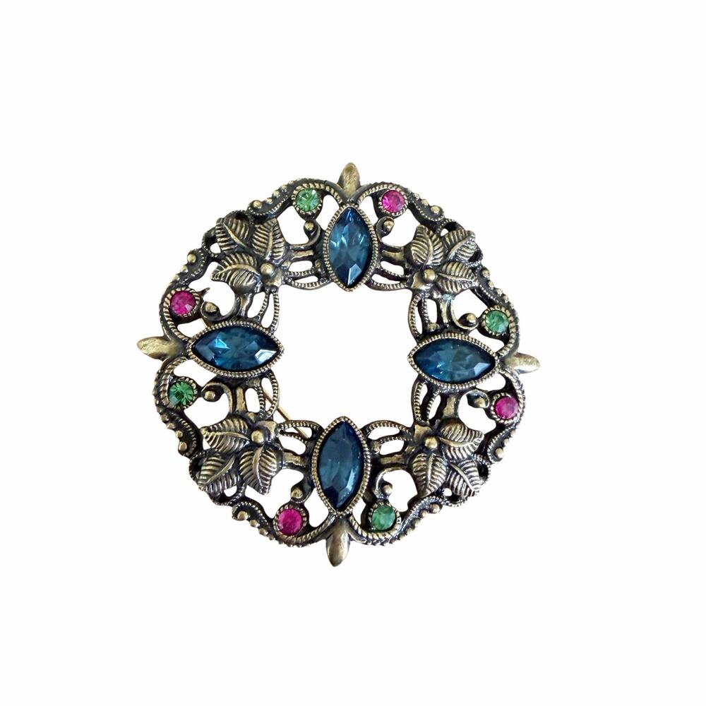 Vintage 1928 Jewlery Company Crystal Wreath Brooch
